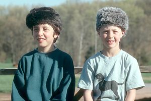 Boy's sporting coonskin hats