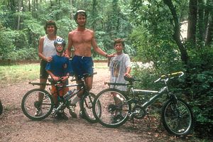Family mountain biking at First Landing