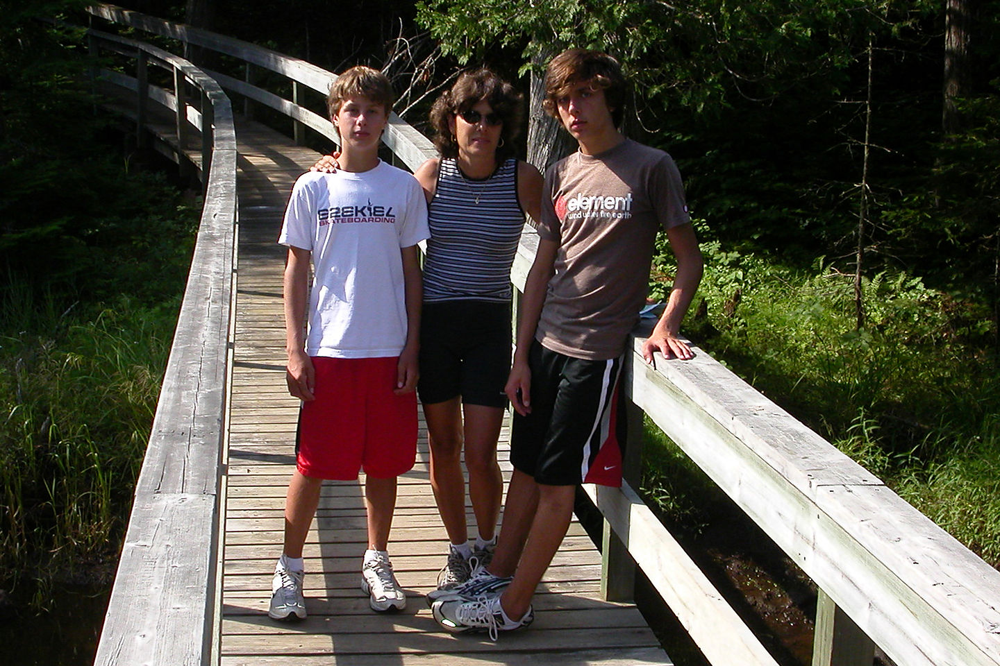 Lolo and the boys on a bridge over the bogs