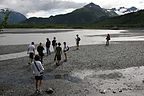 Gang hiking on the glacier's outwash plain