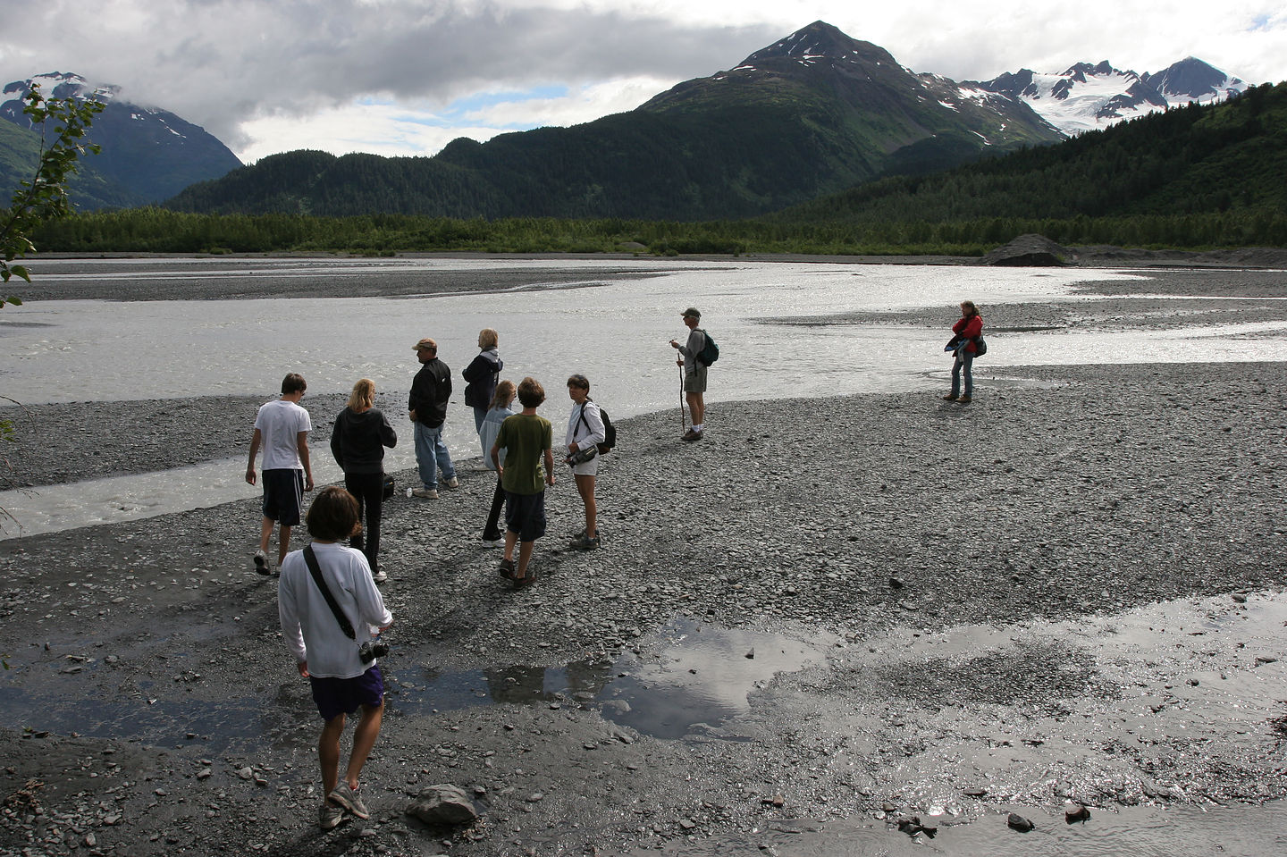 Gang hiking on the glacier's outwash plain