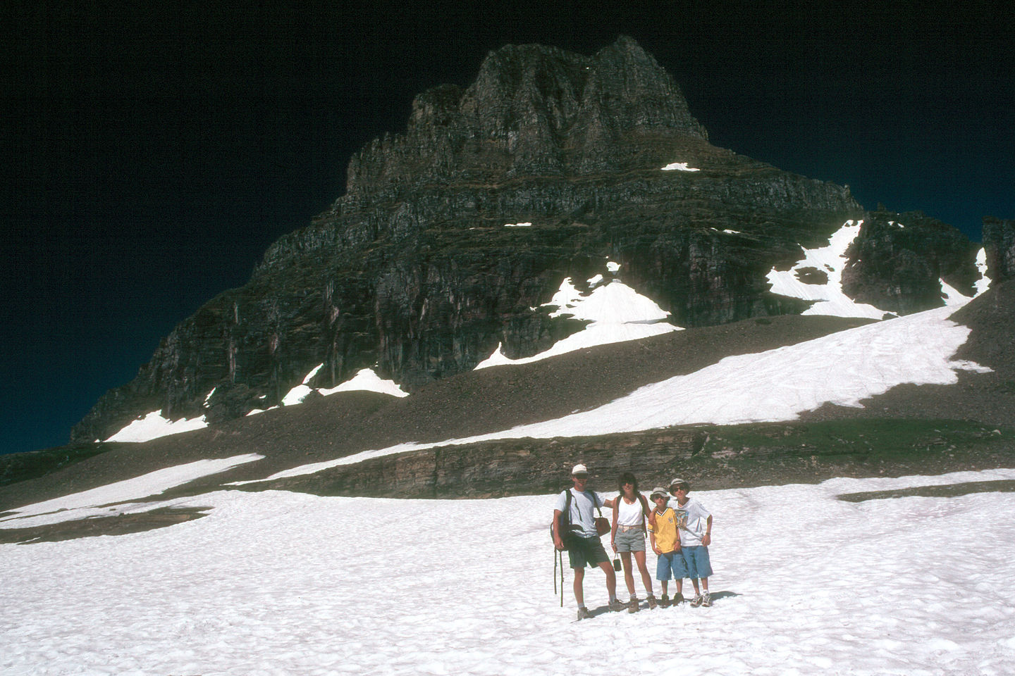 Family on glacier along Hidden Lake Trail