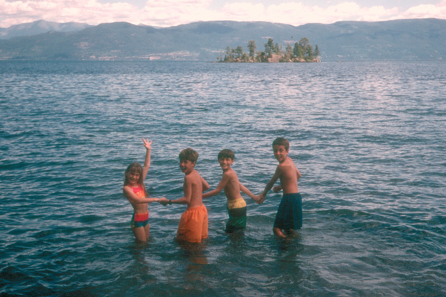 Kids entering Flathead Lake