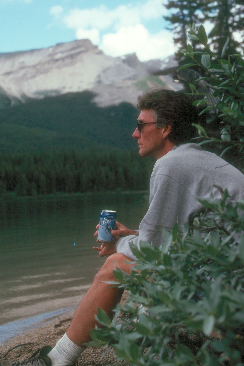 Pensive Herb and beer on Maligne Lake