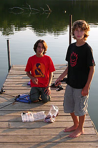 Andrew and Tommy fishing in Prairie Rose State Park