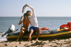 &quot;Kissing Bluefish&quot; on Avon Raft during Honeymoon