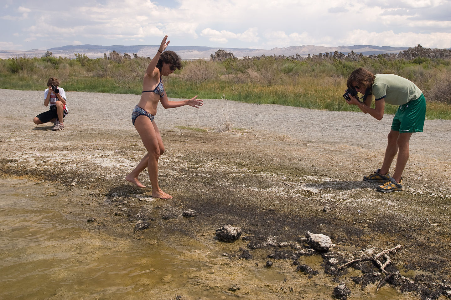 Lolo exploring brine flies of Mono Lake