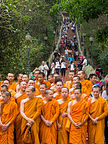Monks about to earn Buddhist merits by climbing stairs to temple