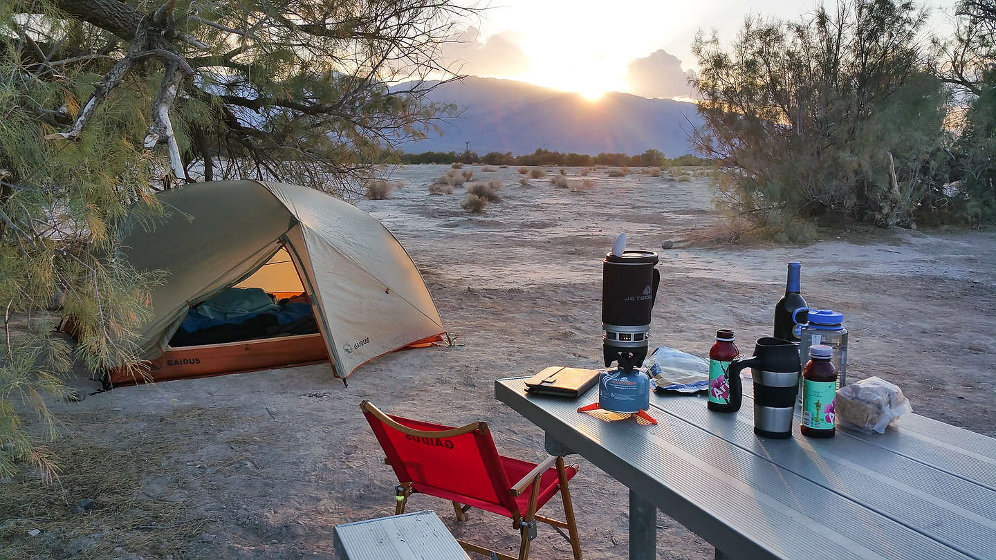 Motorcycle Camping in Furnace Creek Desert