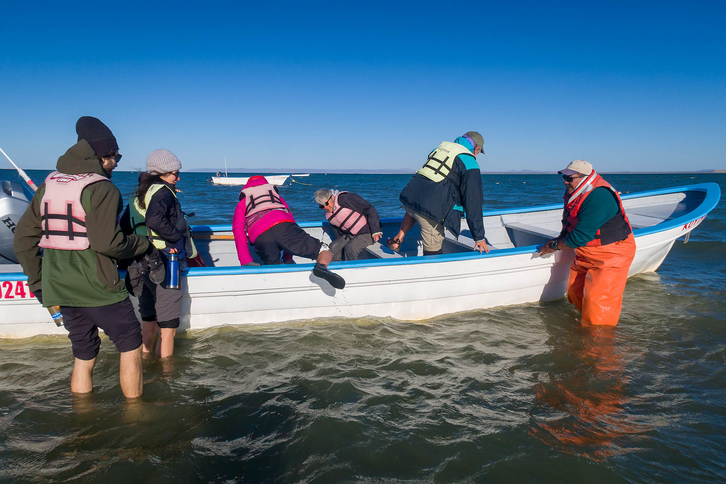 Boarding our panga