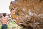Tommy bouldering in the Volcanic Tablelands