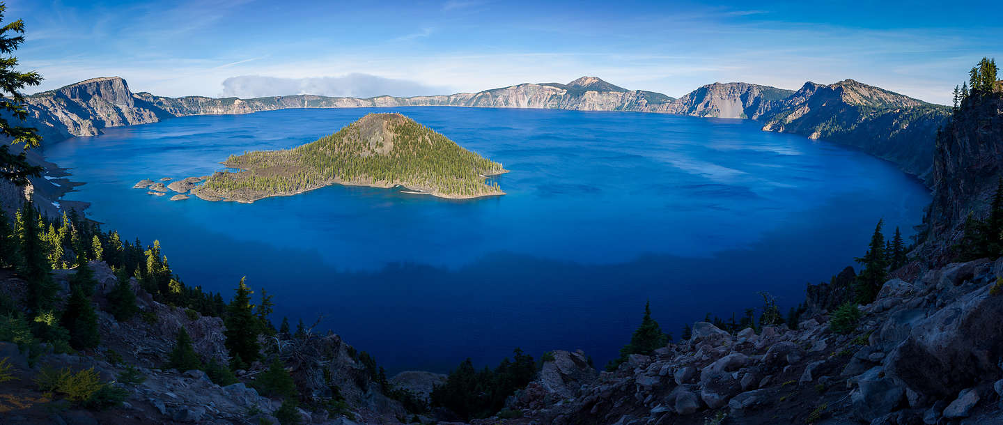 View of Crater Lake and Wizard Island from atop Watchman Peak