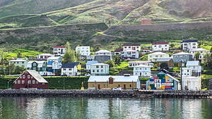 The museum buildings along the shoreline