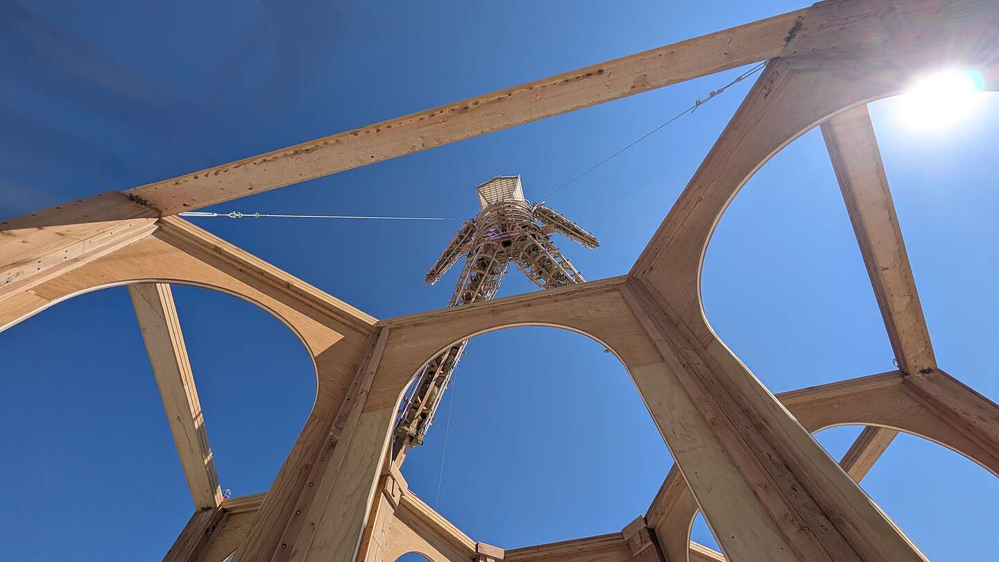 Through the arches in the pavilion