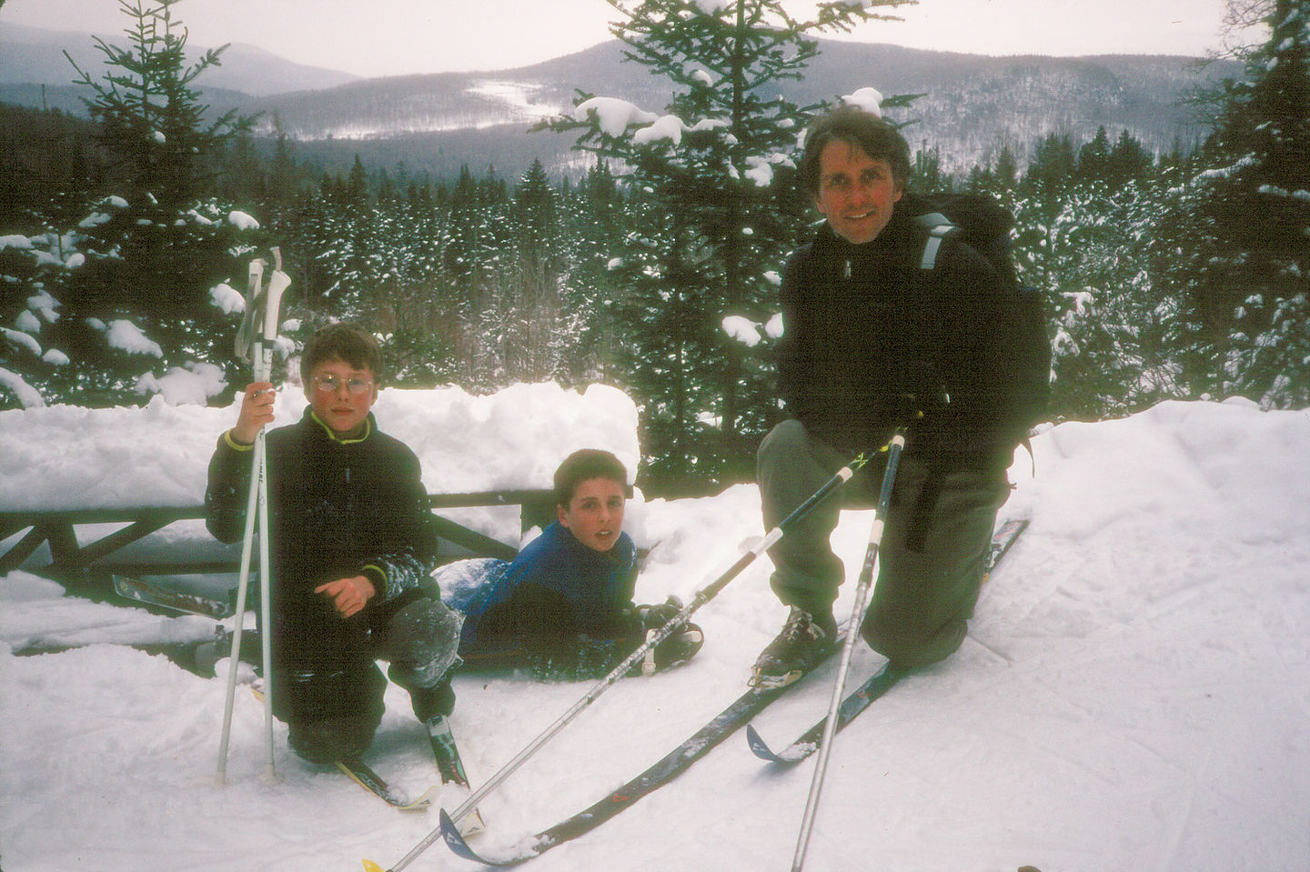 Herb and boys skiing
