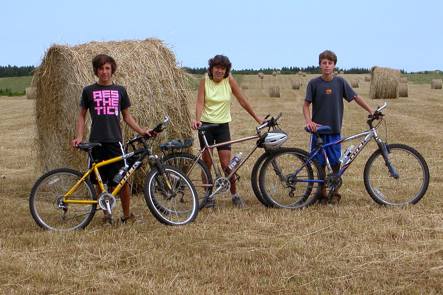 Lolo, boys, and haystack on the Homestead Trail