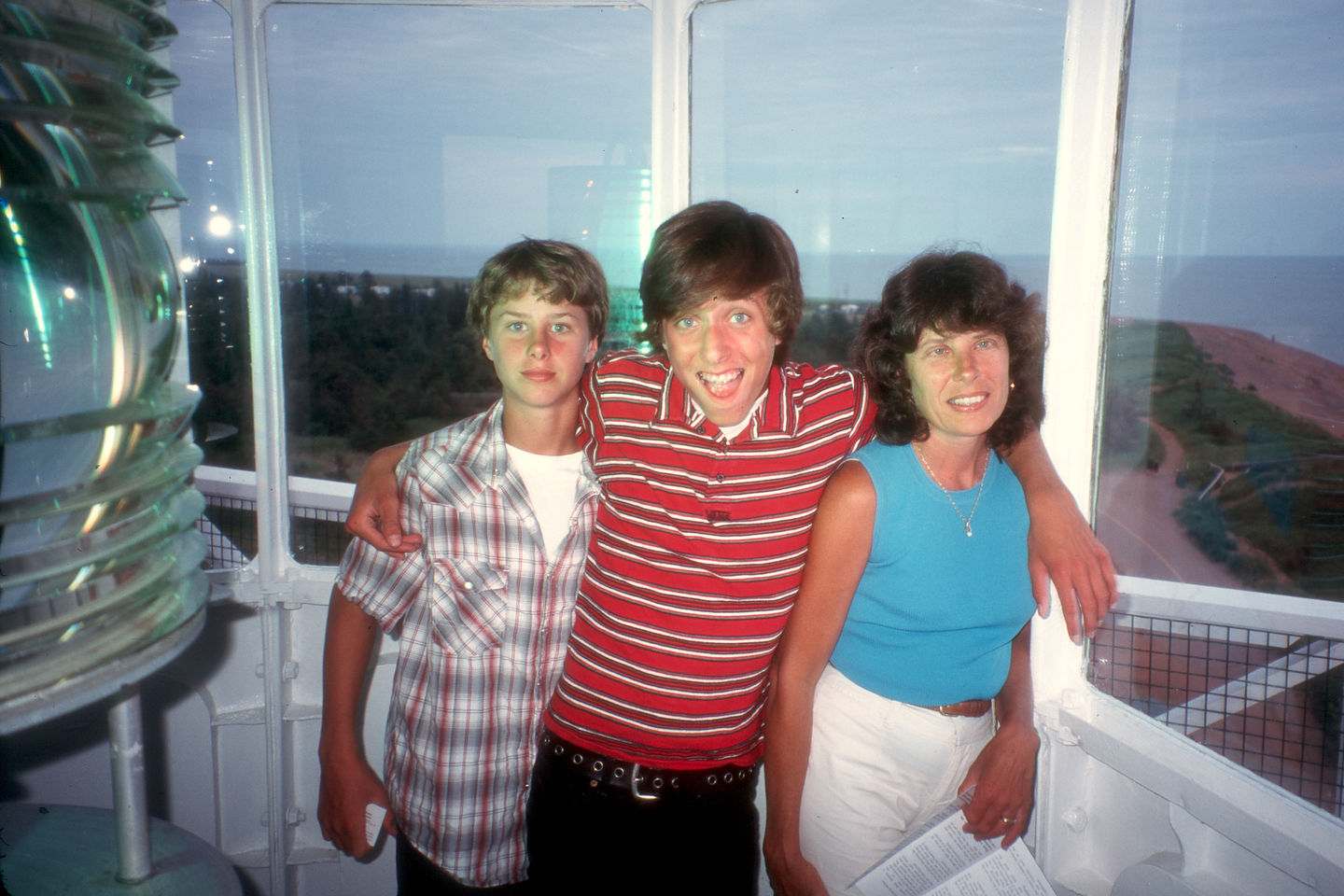 Lolo and boys at top of West Point Lighthouse