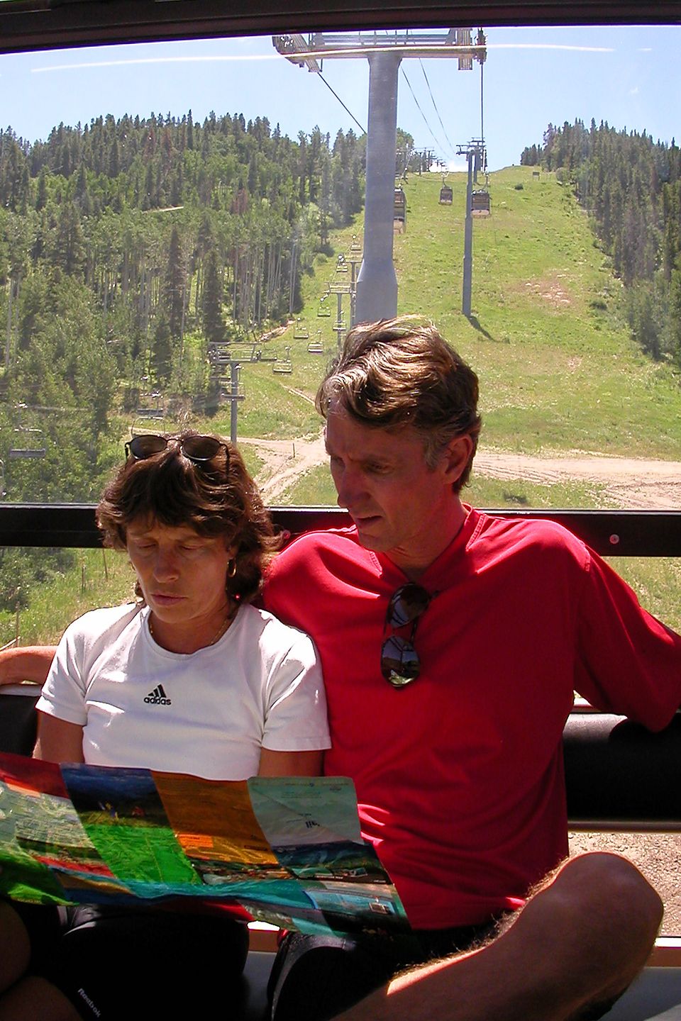 Lolo planning the bike ride down Vail Mountain