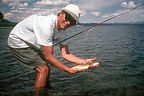 Herb with his first trout caught with dry fly