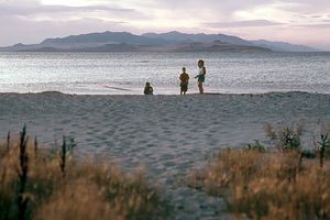 Lolo and boys at Great Salt Lake