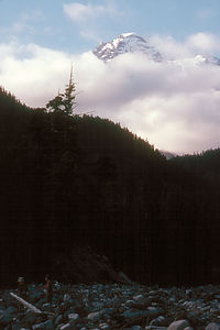 Mount Rainer disappearing in the clouds