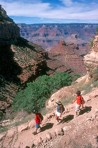 Lolo and the Boys Hiking Bright Angel Trail