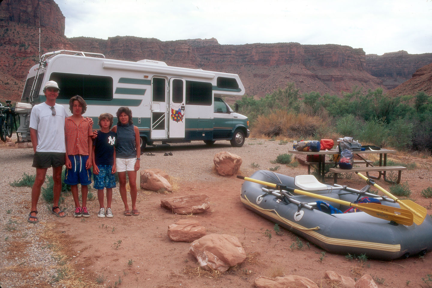 7:00 AM, waiting for the "Coyote Raft Shuttle" 7:00 AM, waiting for the "Coyote Raft Shuttle"