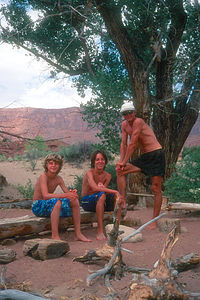 Herb and boys at a riverside campground