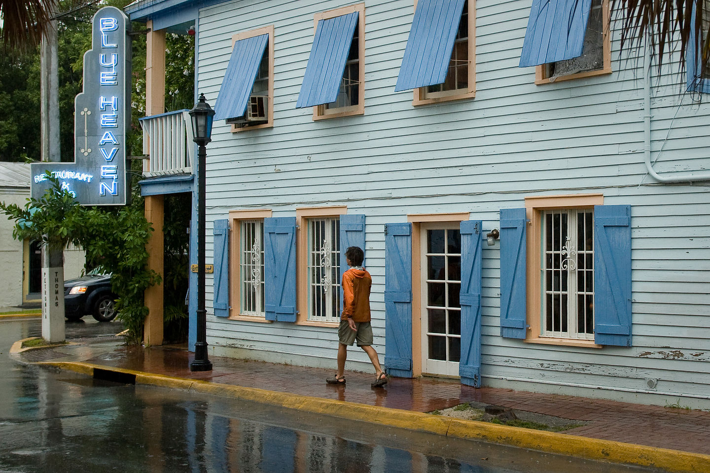 Andrew approaching Blue Heaven Restaurant