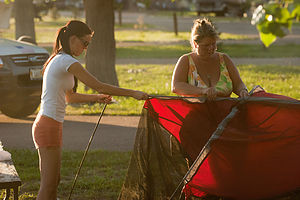 Mother &amp; daughter tent pitching team