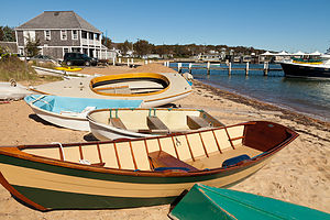 Small Craft on beach outside the Black Dog Tavern