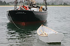 Dog on Sailboat Vela with Dinghy