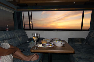 San Francisco RV Resort Sunset out of Lazy Daze Rear Window