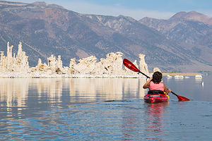 Lolo Kayaking among the Tufas of Mono Lake