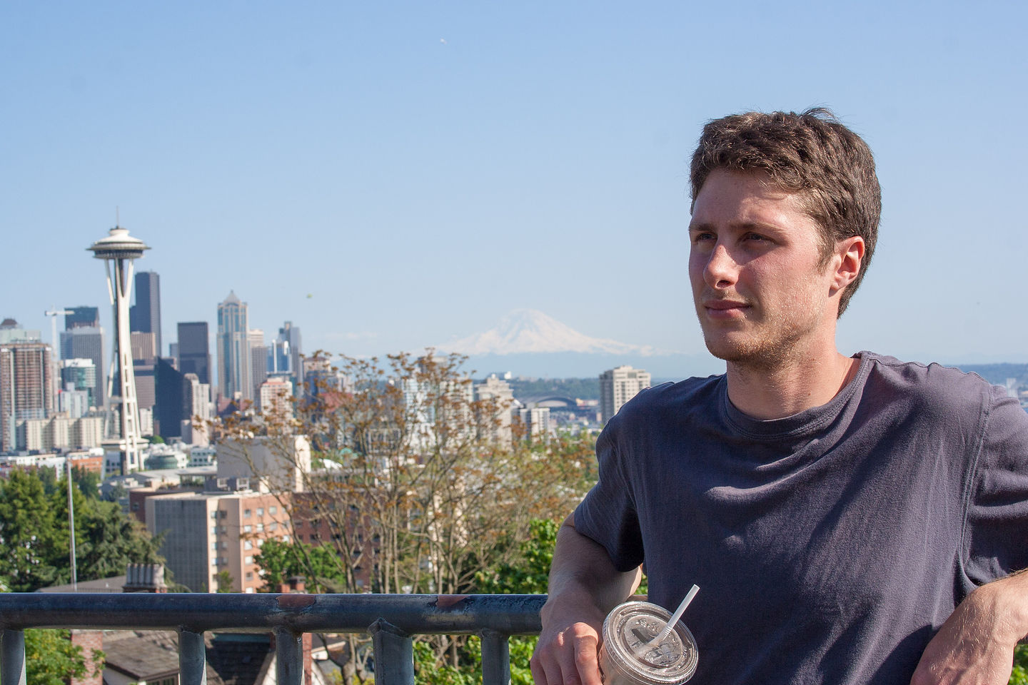 Tom with Mount Rainier and Space Needle Tom with Mount Rainier and Space Needle