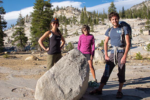 Celeste, Lolo, and Andrew on hike out of Murphy's Creek