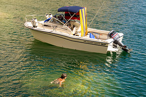 Refreshing dip in Cathedral Cove