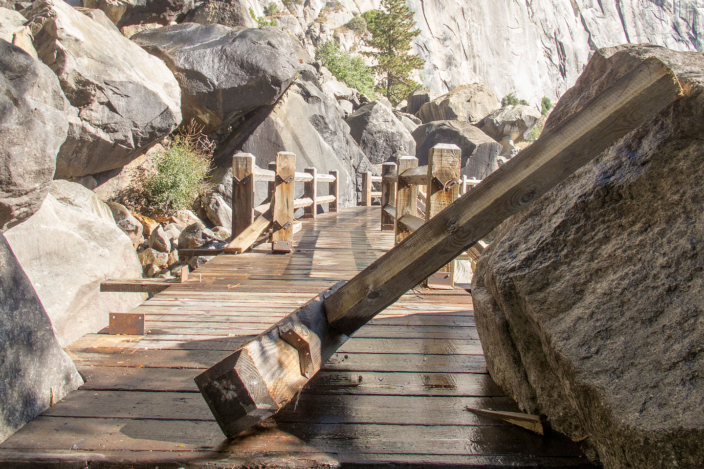 Injured bridge by Wapama Falls