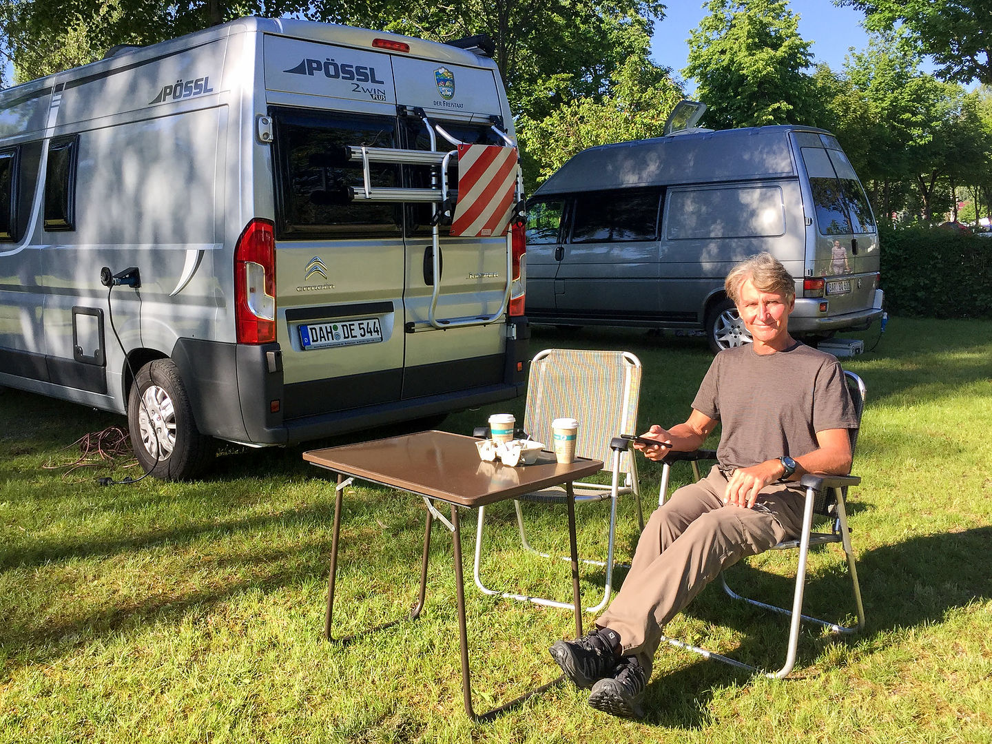 Herb enjoying his first day in the camper