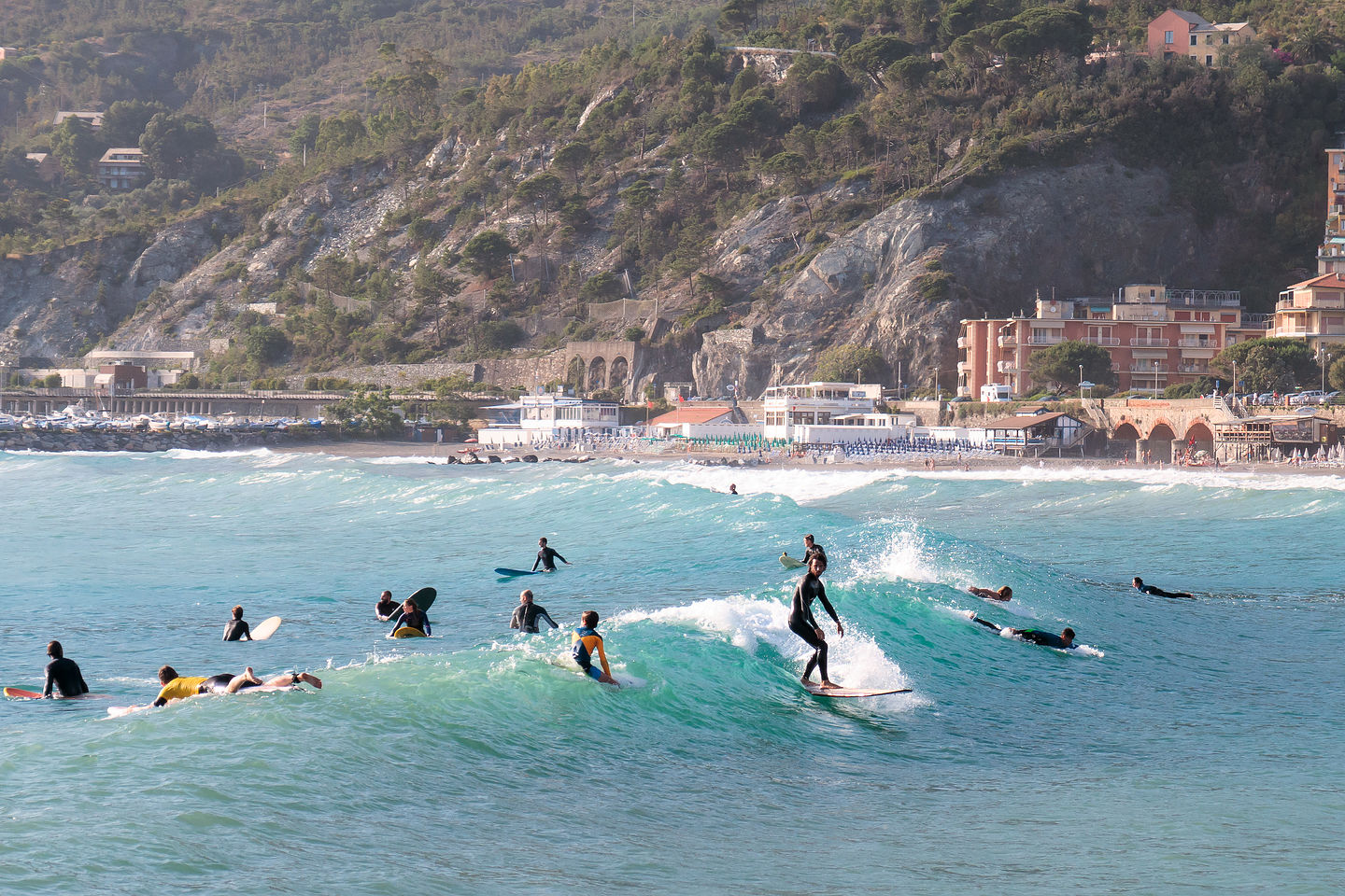 Surfers on Levanto Beach Surfers on Levanto Beach