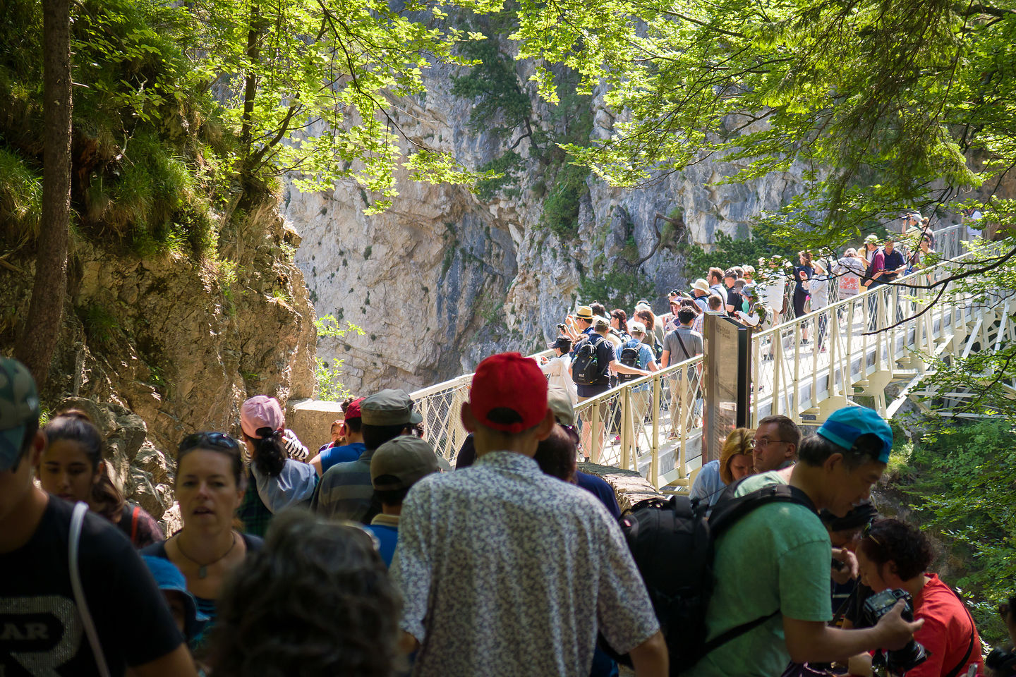 Crowds on the Marienbrucke to take the classic Neuschwanstein photo Crowds on the Marienbrucke to take the classic Neuschwanstein photo