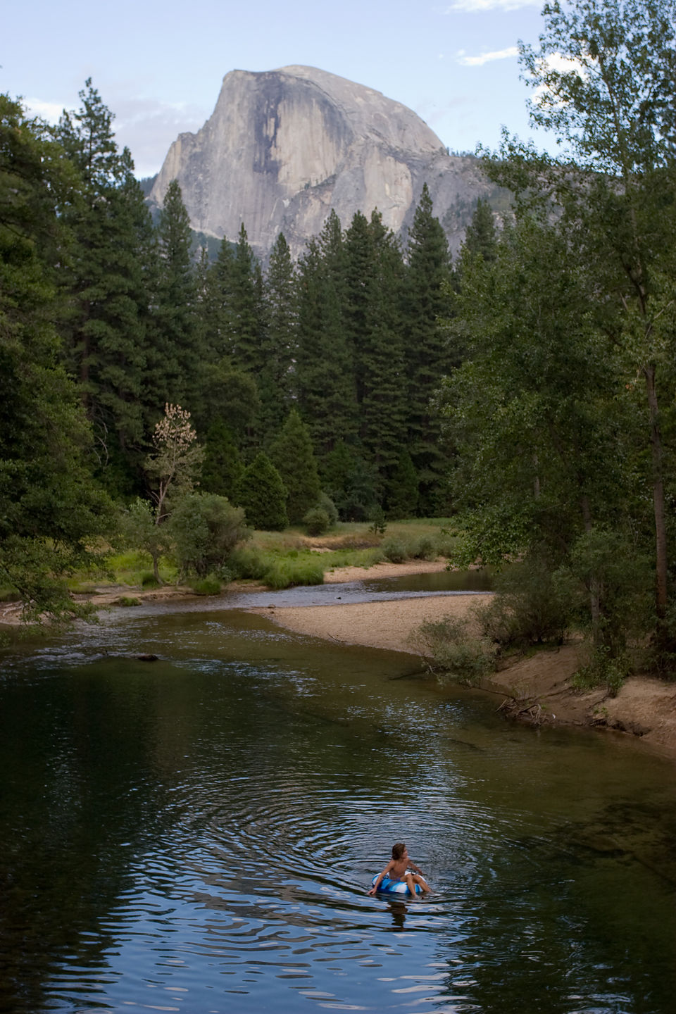 Half Dome from Sentinel Bridge with Andrew tubing Half Dome from Sentinel Bridge with Andrew tubing