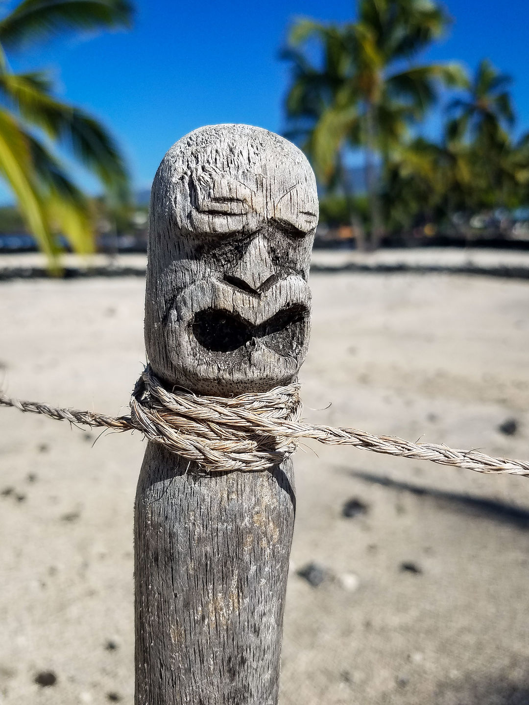 Wood carving of a god in Pu'uhonua O Honaunau National Historical Park