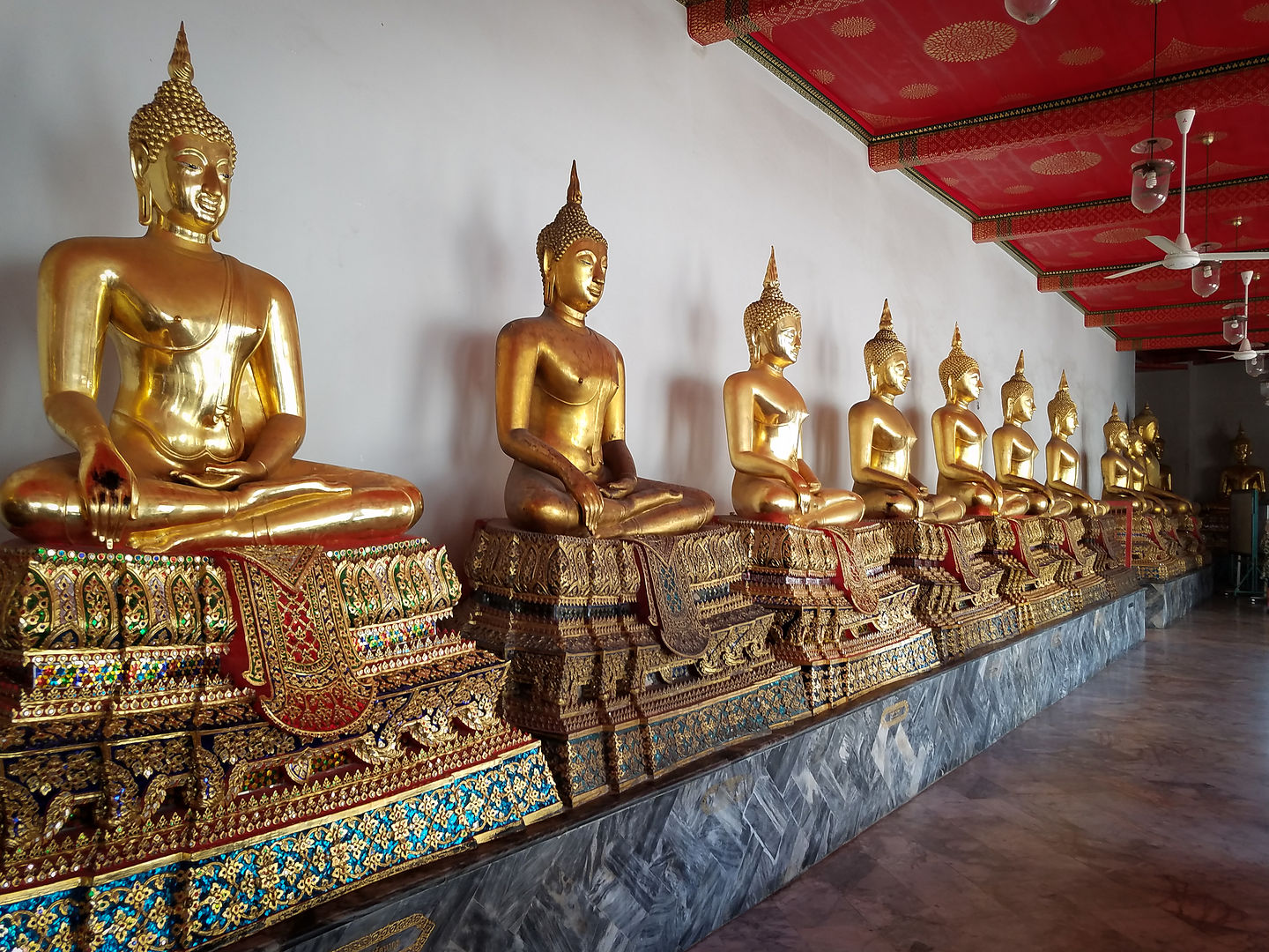 Hall of golden Buddhas in Wat Pho Hall of golden Buddhas in Wat Pho