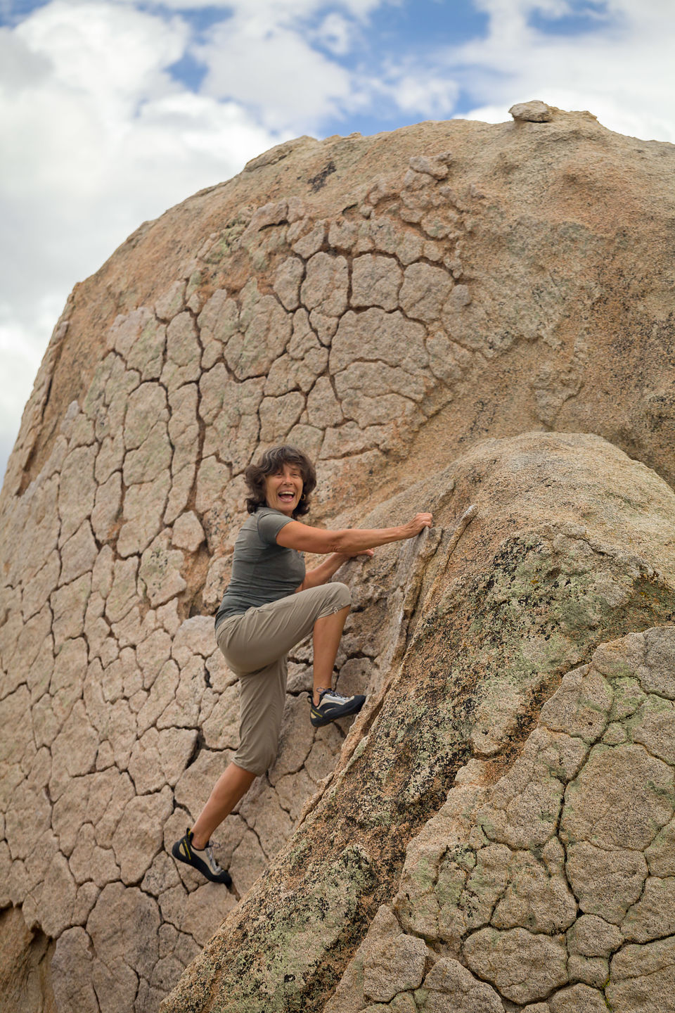 Lolo warming up to bouldering