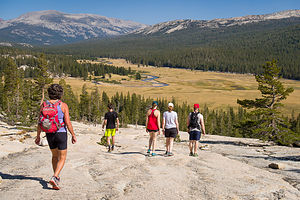 The gang hiking down Pothole Dome