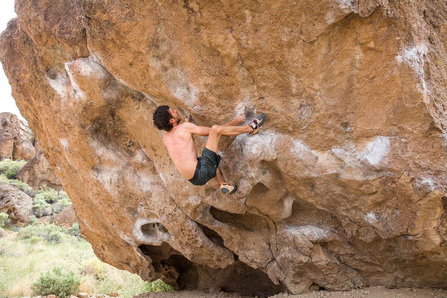 Andrew bouldering in the Volcanic Tablelands Andrew bouldering in the Volcanic Tablelands