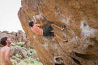 Andrew bouldering in the Volcanic Tablelands