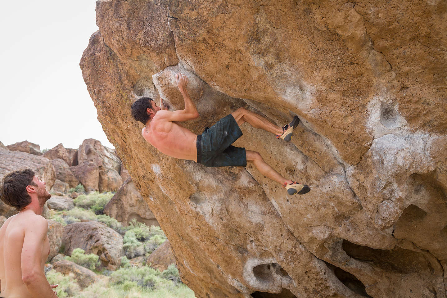 Andrew bouldering in the Volcanic Tablelands Andrew bouldering in the Volcanic Tablelands