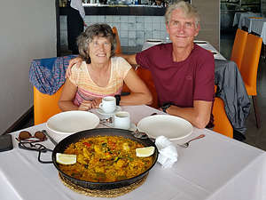 Enjoying paella at Camping La Marina Restaurant